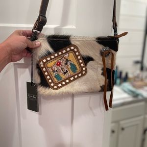 NWT Myra Bag Hand Tooled Leather Cowhide Western Crossbody Boho Purse
